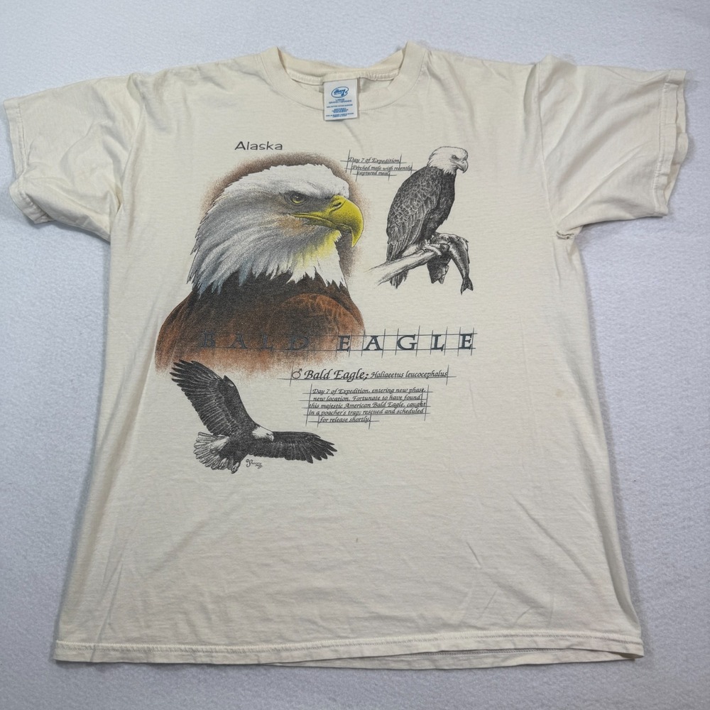 Sherry Shirt‎ Men Large Cream Bald Eagle Alaska Nature Wildlife Graphic Tee